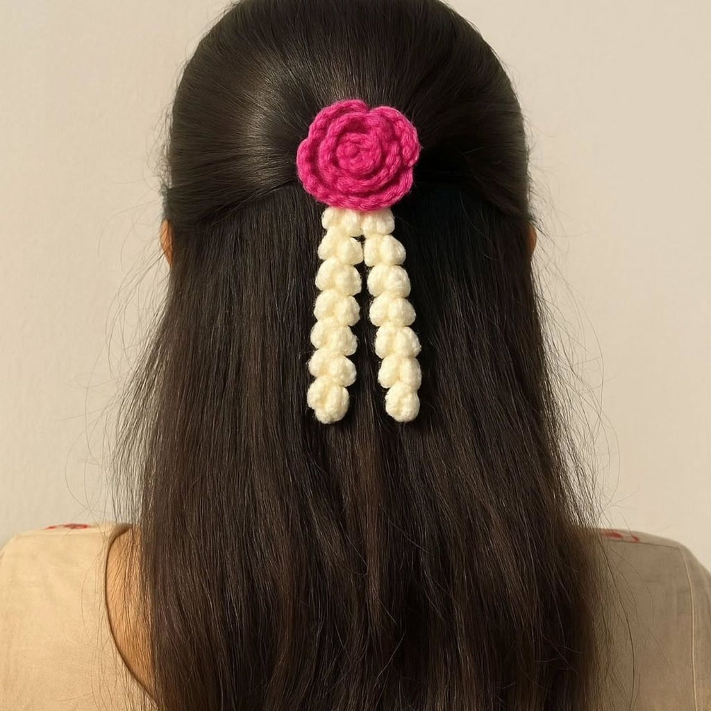 CROCHET ROSE GAJRA HAIR CLIP