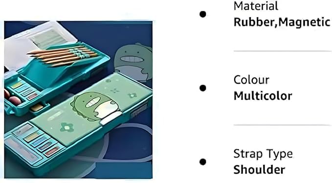 Multifunctional Cute School Pencil Box for Girls, Dinosaur Compass Box for Boys, Aesthetic Stationary Items for Kids, Magnetic Pencil Box