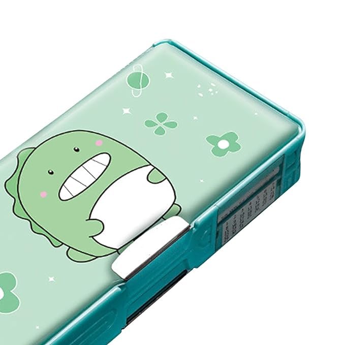 Multifunctional Cute School Pencil Box for Girls, Dinosaur Compass Box for Boys, Aesthetic Stationary Items for Kids, Magnetic Pencil Box
