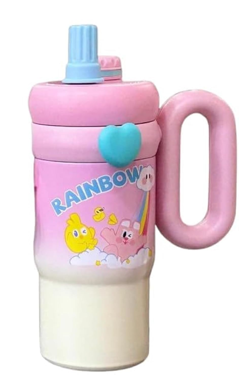 Fancy Kitchen Cartoon Kids Tumbler – 850ml Stainless Steel  Travel Mug – Perfect for School . (Rainbow Pink)