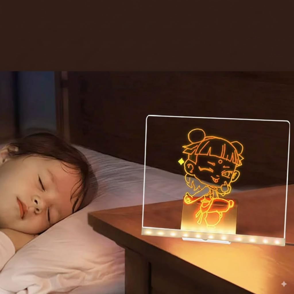 LED Acrylic Writing Board with 7 Pen & Light – 20x 20 cm DIY 3D Rewritable Message Pad, Personalized Night Lamp & LED Display for Home, Office Desk Decor & Gift