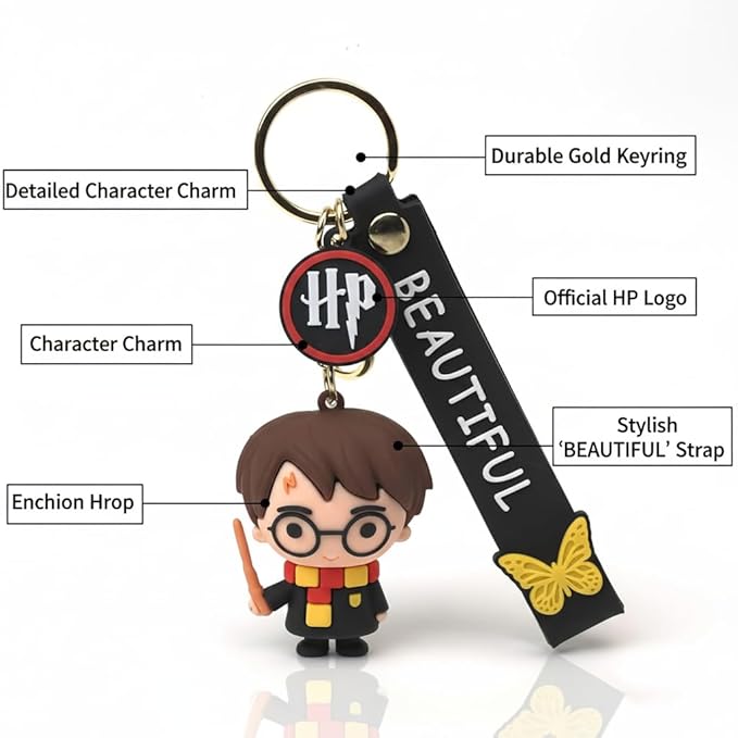 Harry Potter Cute 3D Silicon Cartoon Keychain - Cute Design Key Holder for Bags, Backpacks, and Keys