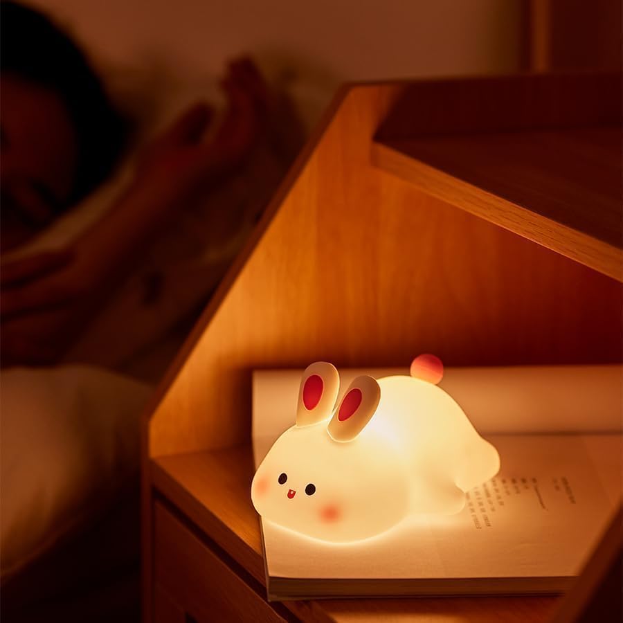 Cute Rabbit Night Light Lamp | Rechargeable LED Bedside for Children's Bedroom | Ideal Gift for Boys, Girls, Toddlers.