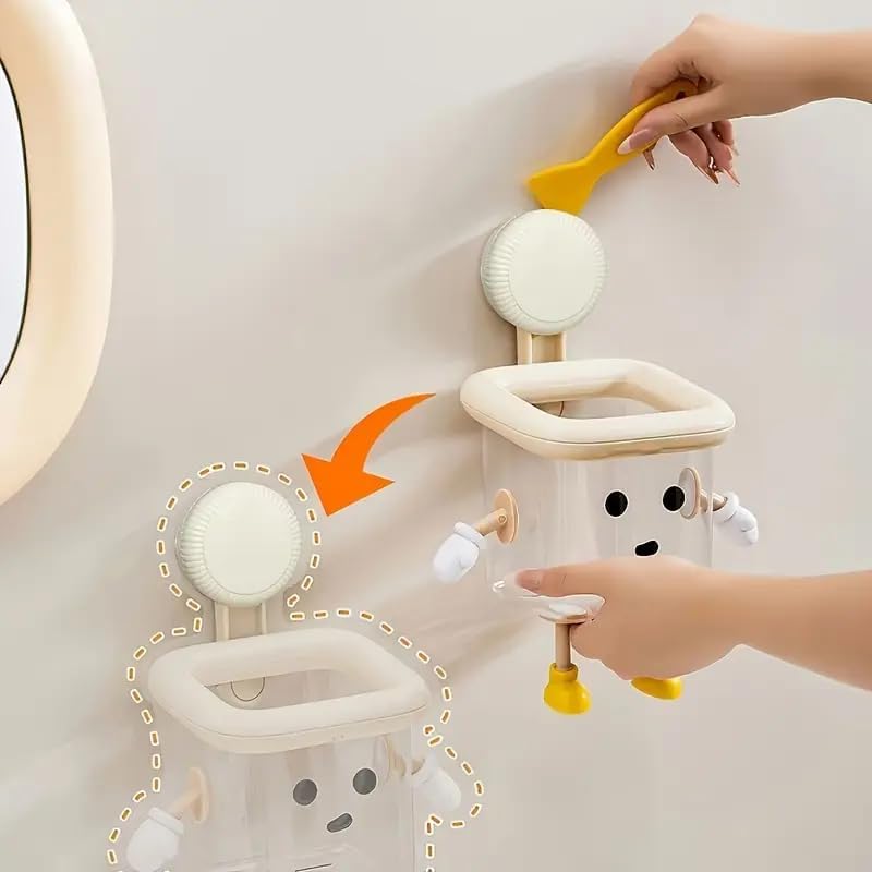 Creative Cartoon Toothbrush Holder, Multipurpose Wall Mount Bathroom Storage Organizer, Self Adhesive Rack for Toothbrush, Toothpaste, Face-Cream, Lotion (Toothbrush Holder)