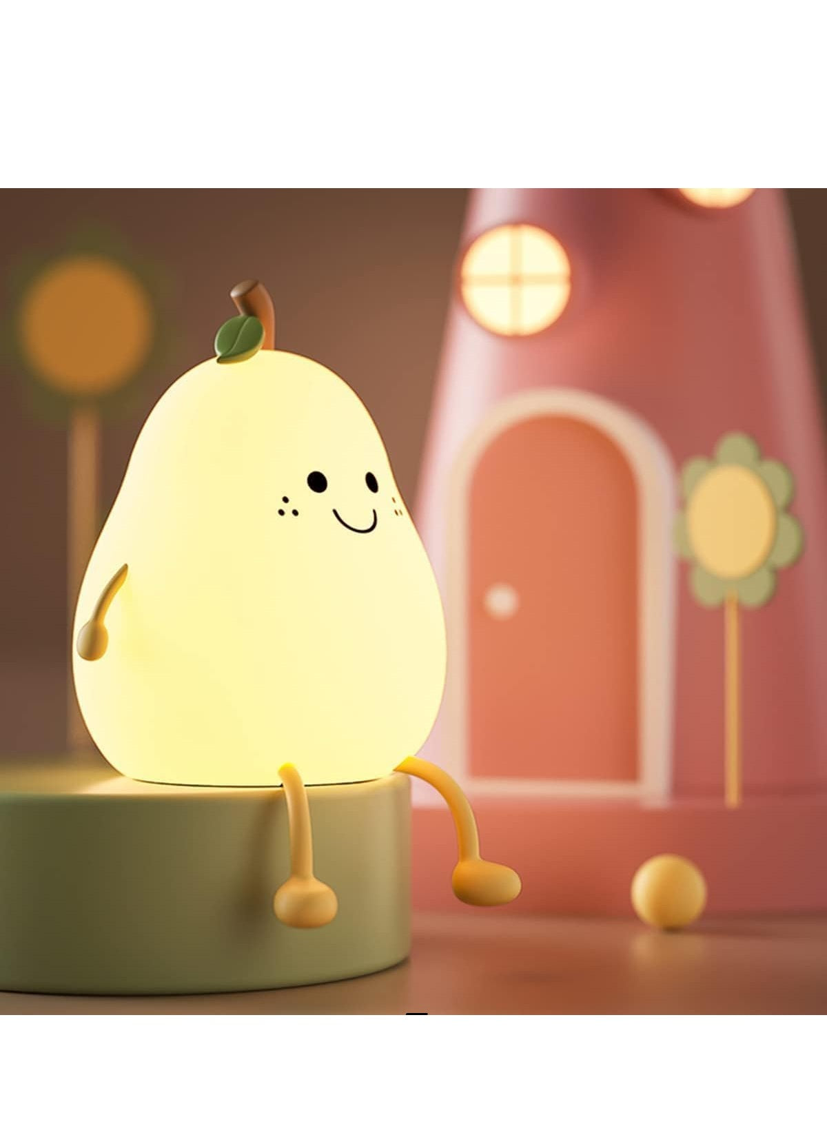 Pear Rechargeable Silicone Night Lamp, Touch Control 7 Color LED Baby Night Light for Kids Bedroom, Bedside Decor, Gift for Kids