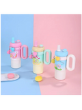 Fancy Kitchen Cartoon Kids Tumbler – 850ml Stainless Steel  Travel Mug – Perfect for School . (Rainbow Pink)