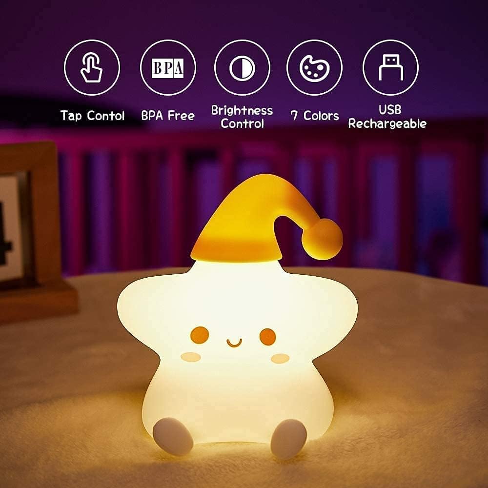 Star Gifts, Star Touch LED Silicone Lamp, Birthday Gift for Girls and Boys Light, Kids Night Light, Silicone Lamp, Rechargeable, White