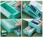 Multifunctional Cute School Pencil Box for Girls, Dinosaur Compass Box for Boys, Aesthetic Stationary Items for Kids, Magnetic Pencil Box