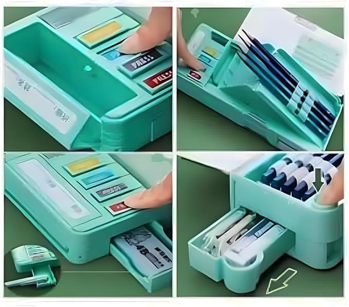 Multifunctional Cute School Pencil Box for Girls, Dinosaur Compass Box for Boys, Aesthetic Stationary Items for Kids, Magnetic Pencil Box