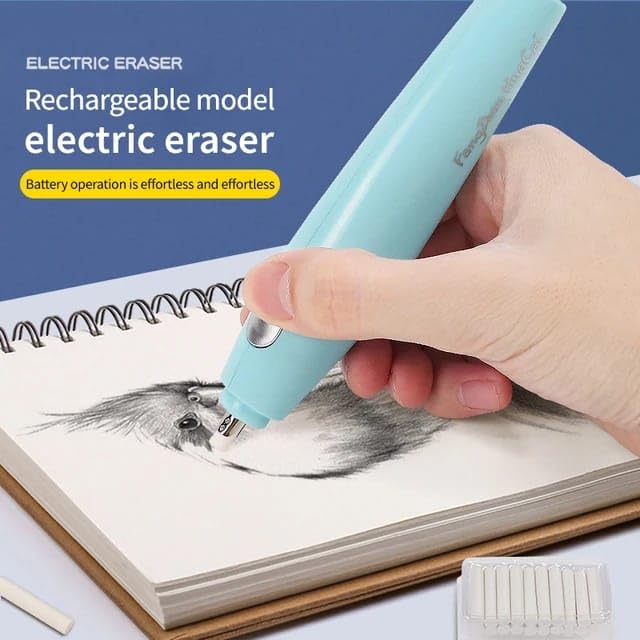 Space Electric Eraser With 12 Refill Electronic Rubber for Kids (1 Pcs) Cordless | Small Kids Eraser | Stationery for Drawing | Arts and Crafts Erasers, Multi-Color