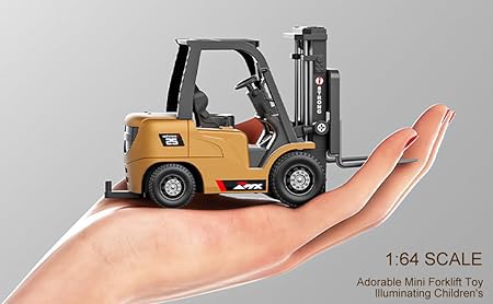 Mini RC Forklift  Construction Vehicle | 1:64 Scale Die-Cast Metal Body | Remote Control Engineering Toy Vehicle for Kids