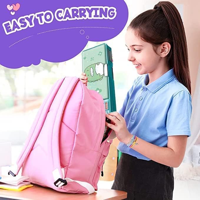 Multifunctional Cute School Pencil Box for Girls, Dinosaur Compass Box for Boys, Aesthetic Stationary Items for Kids, Magnetic Pencil Box