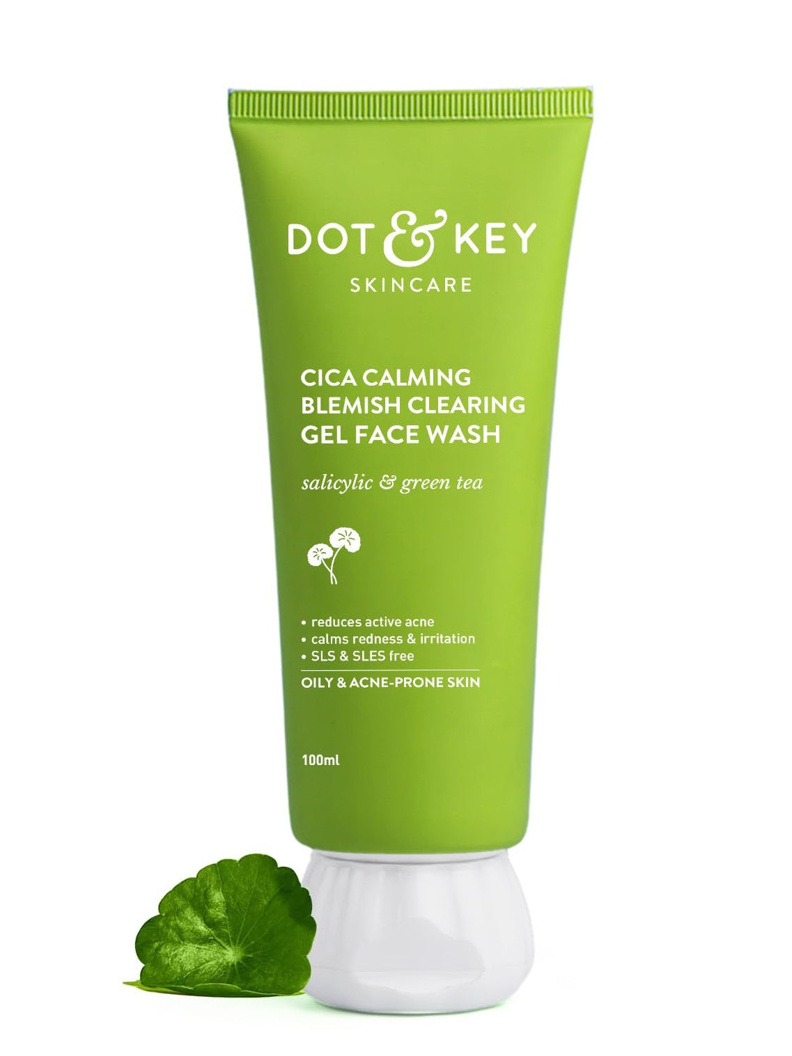 Dot & Key CICA Face Wash for Acne Prone Skin, 2% Salicylic Acid with Green Tea | For Oily & Sensitive Skin | Sulphate Free for Men & Women | Oil Control Face Wash with Zinc | 100ml