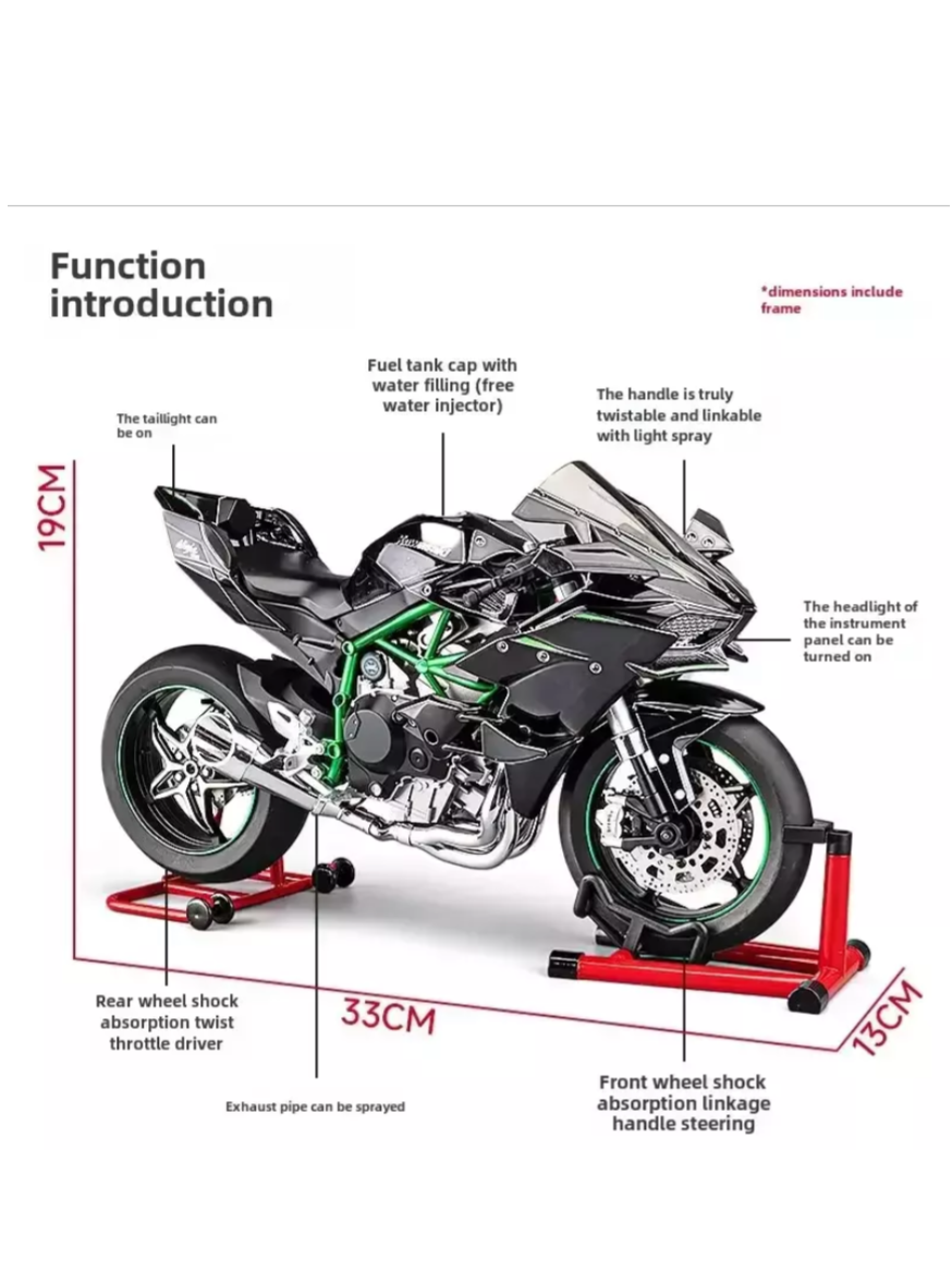 Kawasaki H2R 1:6 Scale  Alloy Model | Key Start | Smoke injection with Sound effects(Matte Black)