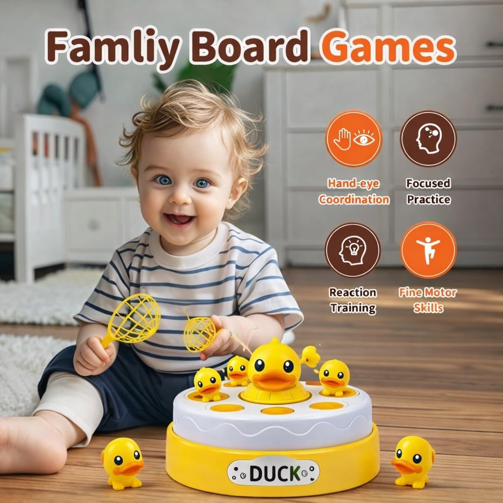 Bouncing Duck Catch Game with Music – Interactive Jumping Duck Toy Rotating Board Catch & Toss Game for Kids & Family, Fun Developmental Toy| Age 3+