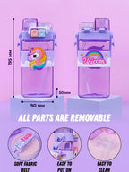 Unicorn Water Bottle with Carry Strap to Hang ,Water Bottle for School Kids 520ML (Purple)