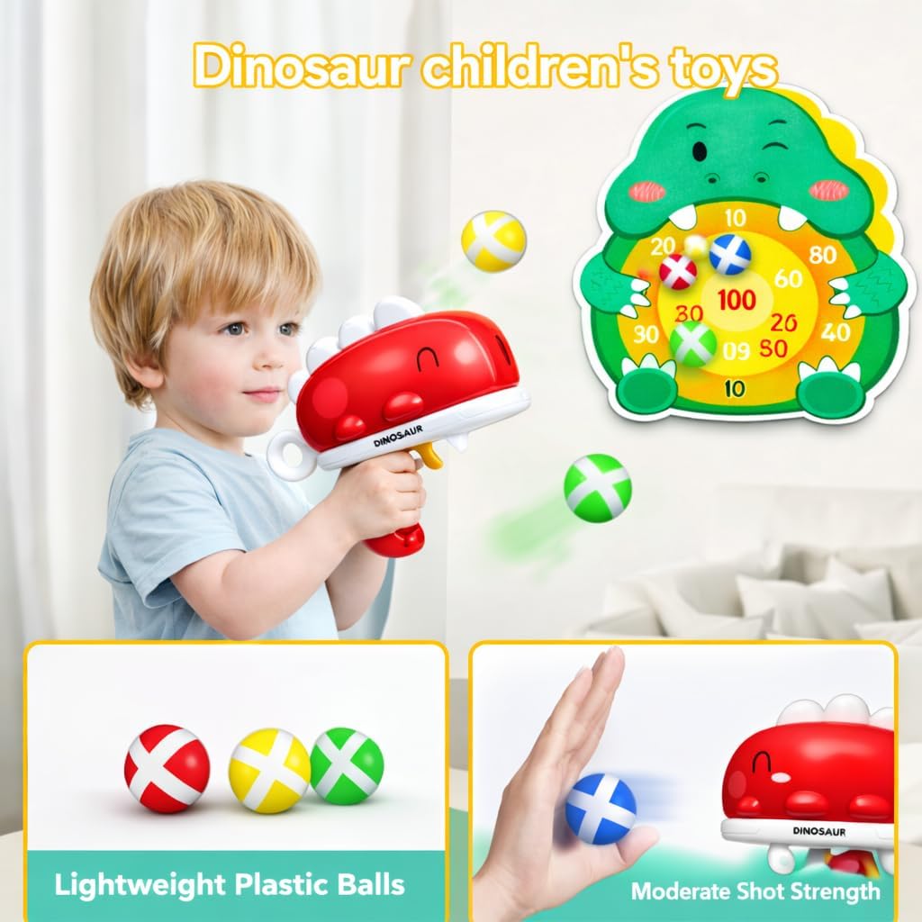 Dinosaur Ball Shooting Toy for Kids, Sticky Target Dart Board Game with Soft Balls, Indoor Outdoor Shooting Game Set for Boys & Girls