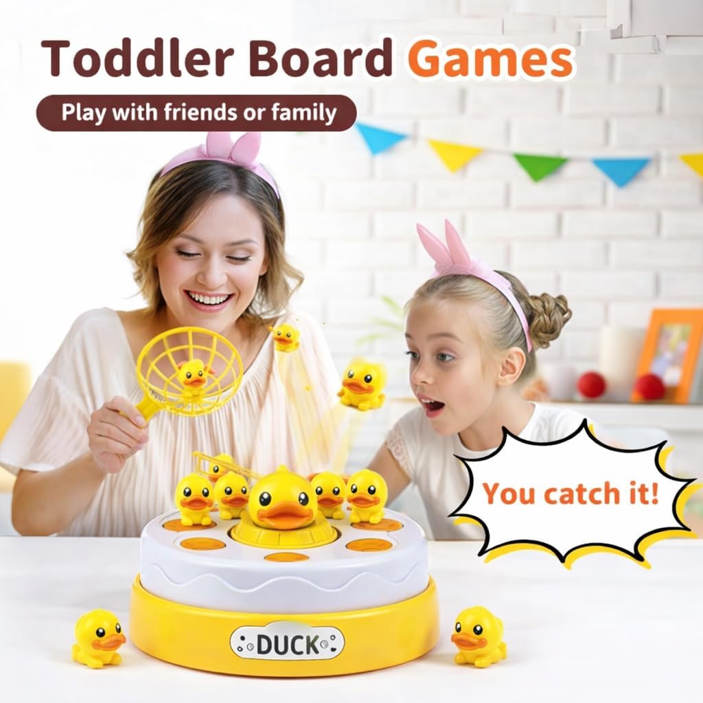 Bouncing Duck Catch Game with Music – Interactive Jumping Duck Toy Rotating Board Catch & Toss Game for Kids & Family, Fun Developmental Toy| Age 3+
