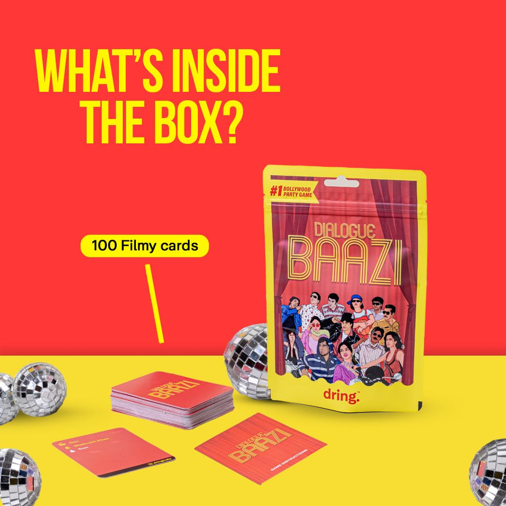 Dring Dialogue Baazi - The #1 Bollywood House Party Game for Friends (100 Cards, Multicolour) | Movie Quest, Dumb charades, Film Card Game for Adults | Perfect for Birthday, Bachelor & Gifting |