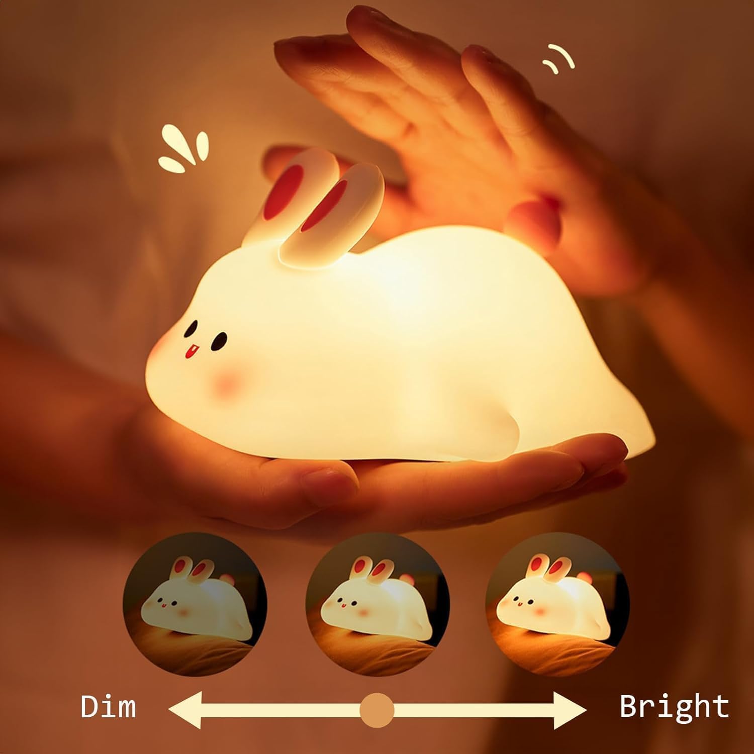 Cute Rabbit Night Light Lamp | Rechargeable LED Bedside for Children's Bedroom | Ideal Gift for Boys, Girls, Toddlers.