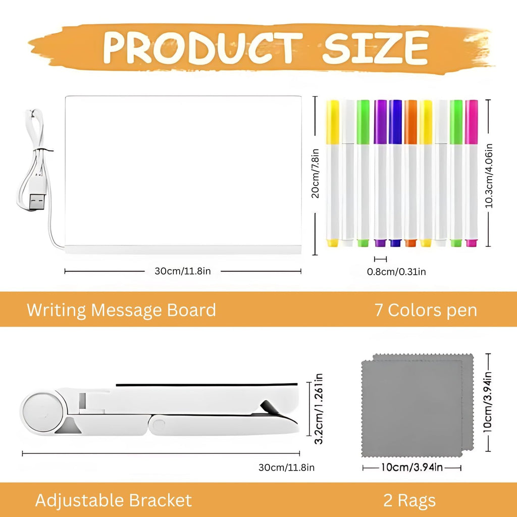 LED Acrylic Writing Board with 7 Pen & Light – 20x 20 cm DIY 3D Rewritable Message Pad, Personalized Night Lamp & LED Display for Home, Office Desk Decor & Gift