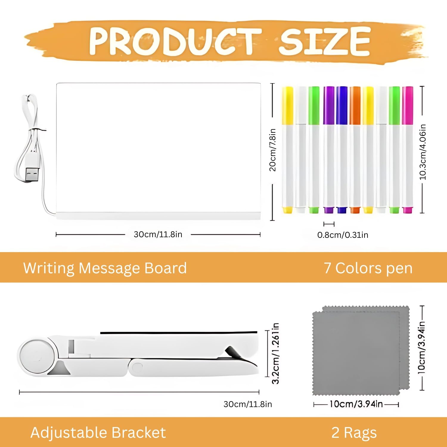 LED Acrylic Writing Board with 7 Pen & Light – 20x 20 cm DIY 3D Rewritable Message Pad, Personalized Night Lamp & LED Display for Home, Office Desk Decor & Gift