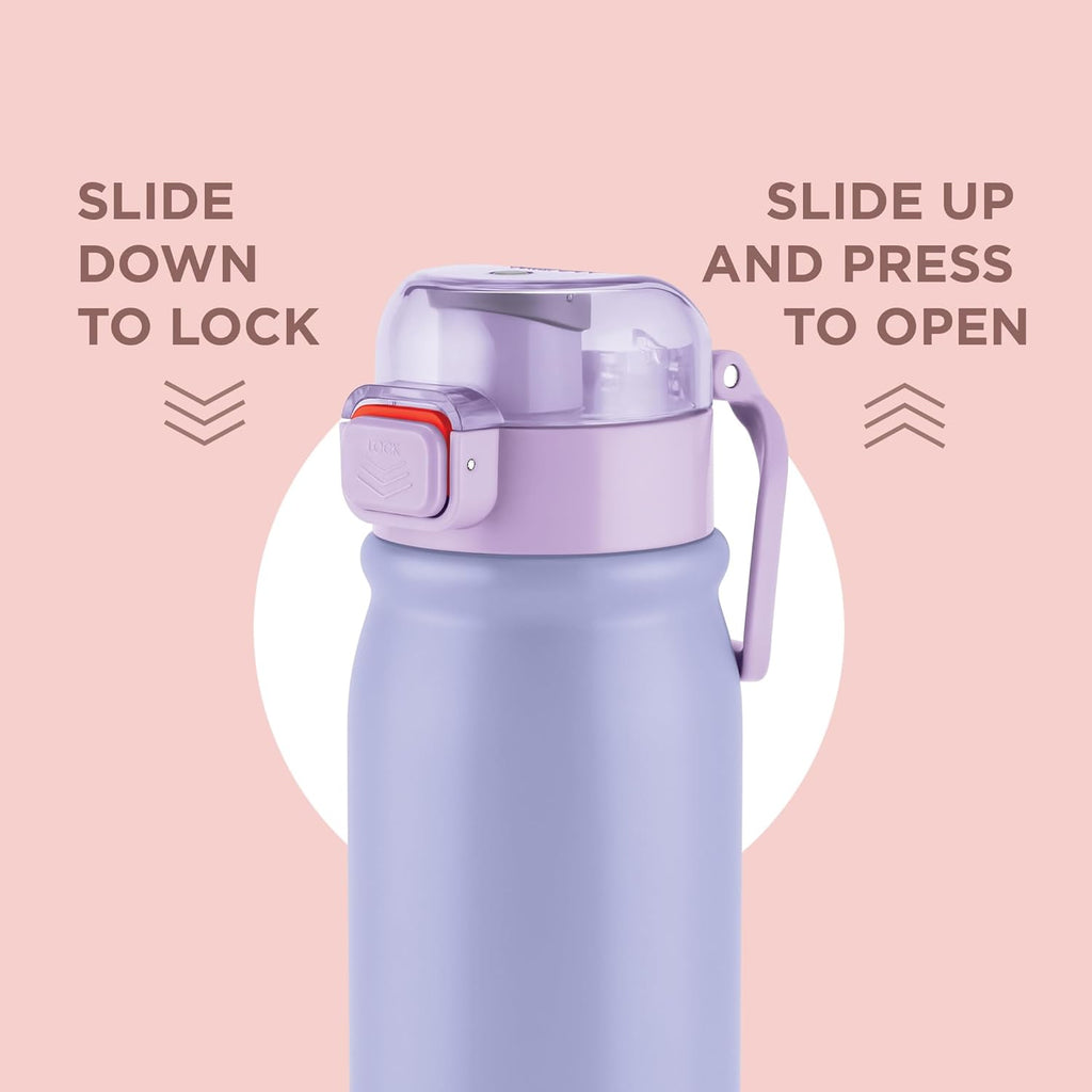 MILTON Reva 750  Stainless Steel Water Bottle with Twin Lid Sip or Gulp, 750ml | Single Wall, BPA-Free, Leakproof | Ideal for Home, Office, Gym & Travel, Purple