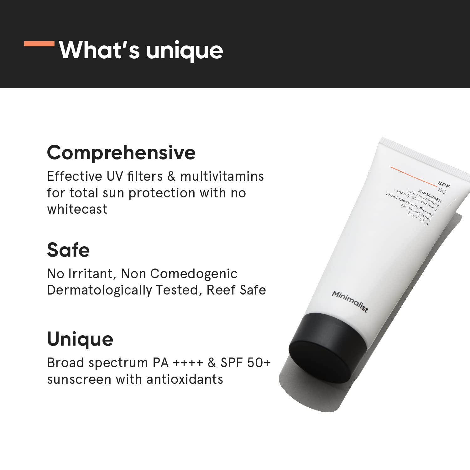 Minimalist Cream Sunscreen SPF 50 Lightweight With Multi-Vitamins, No White Cast, Broad Spectrum PA ++++ Acne Safe For Unisex, 50g