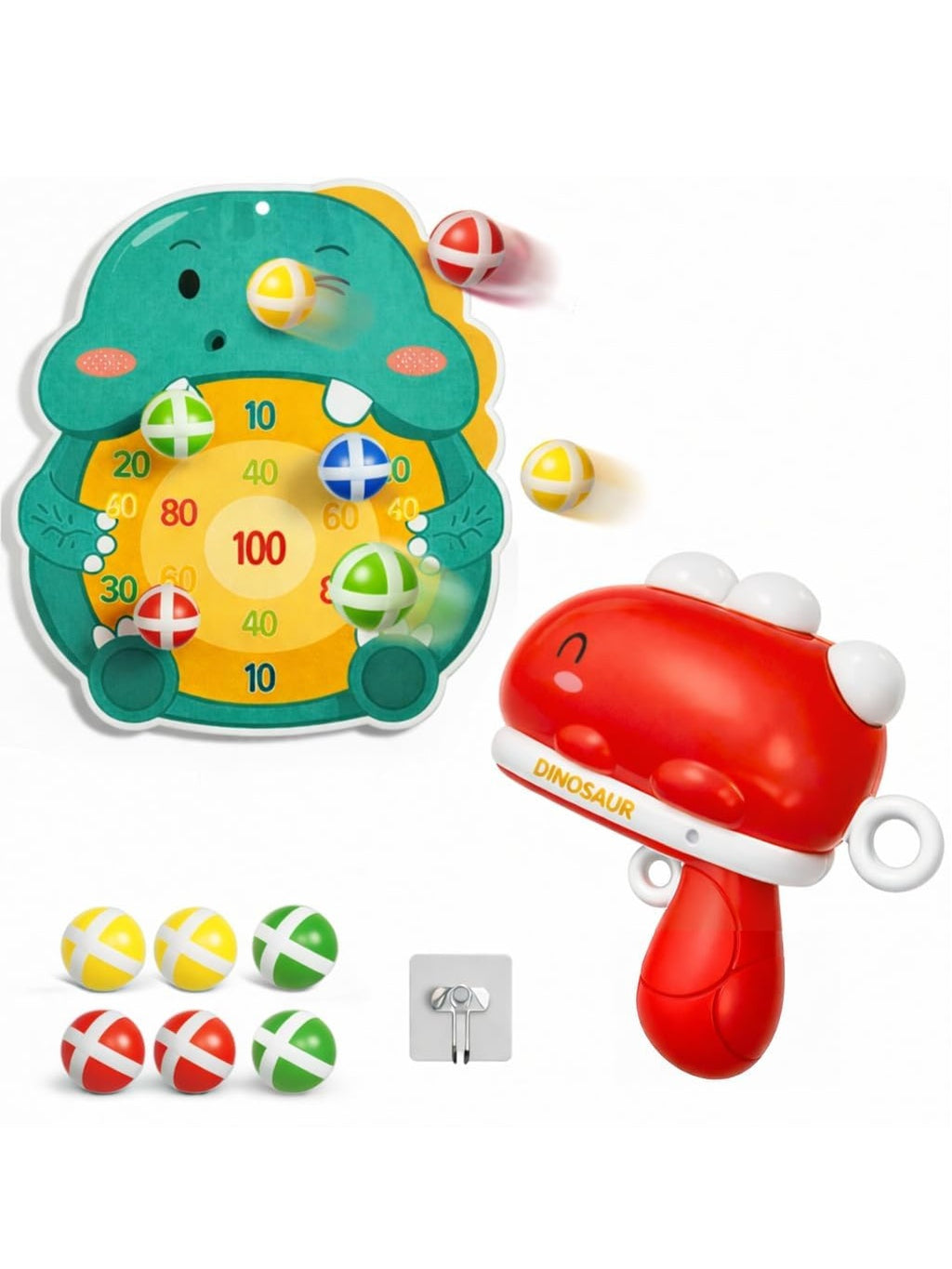 Dinosaur Ball Shooting Toy for Kids, Sticky Target Dart Board Game with Soft Balls, Indoor Outdoor Shooting Game Set for Boys & Girls