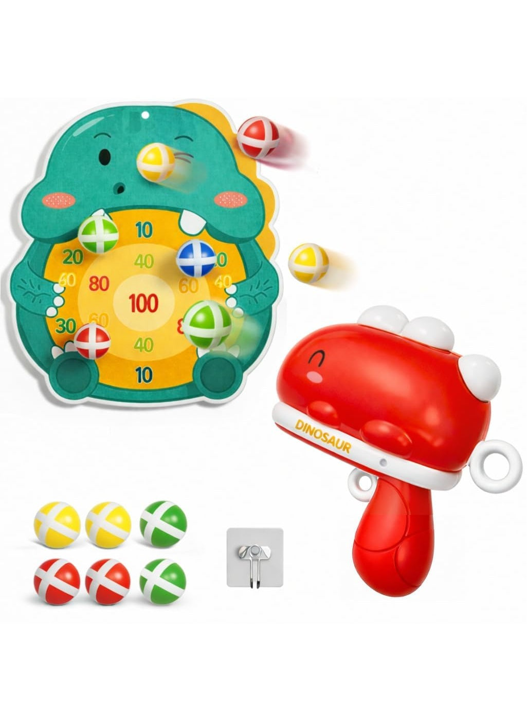Dinosaur Ball Shooting Toy for Kids, Sticky Target Dart Board Game with Soft Balls, Indoor Outdoor Shooting Game Set for Boys & Girls