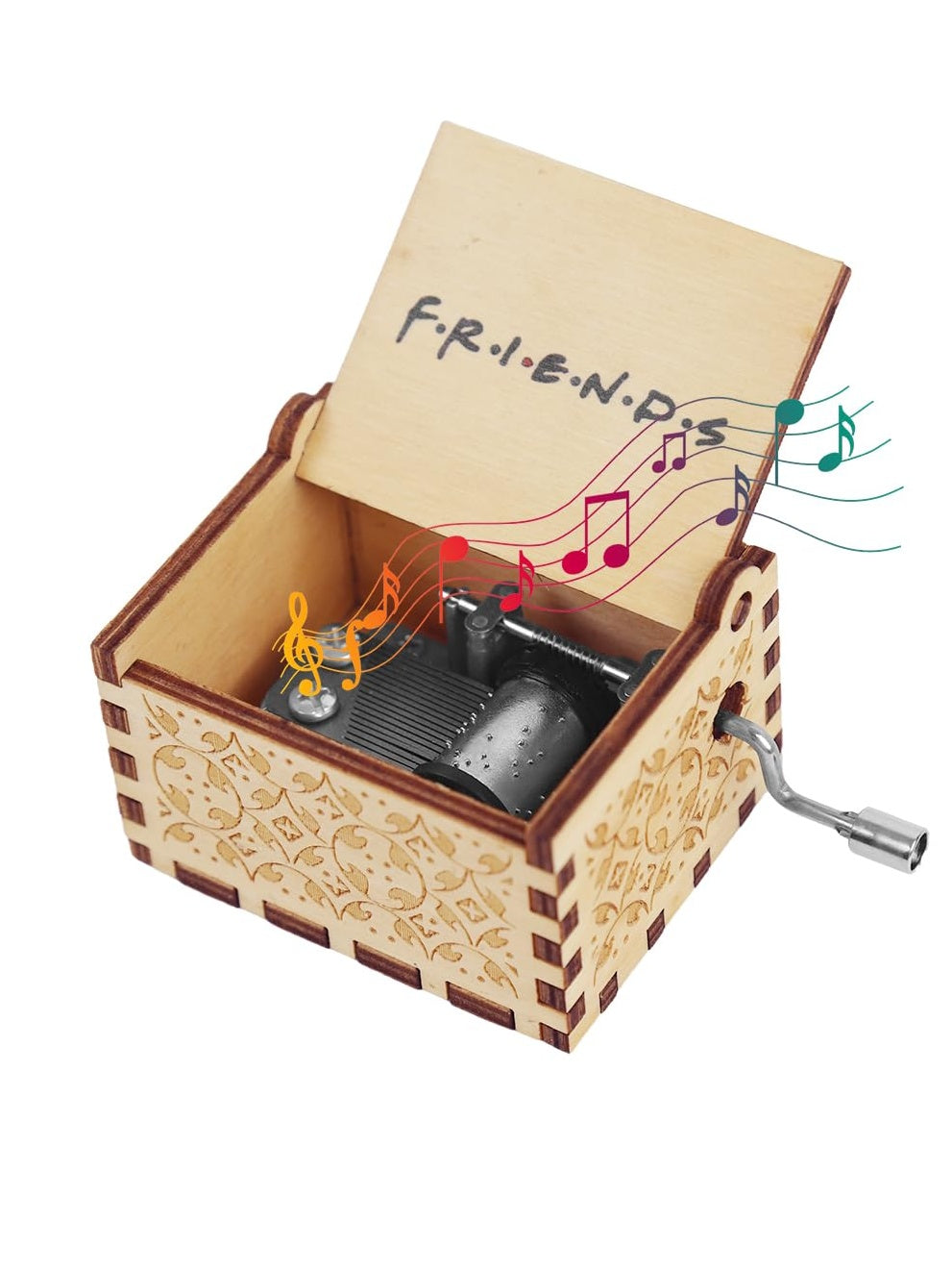 Wooden Vintage Hand Crank Music Box, 'Friends' Music Box Wooden Music Box Gift, Retro Engraved Music Box, Birthday Gift Desk Decoration Gift