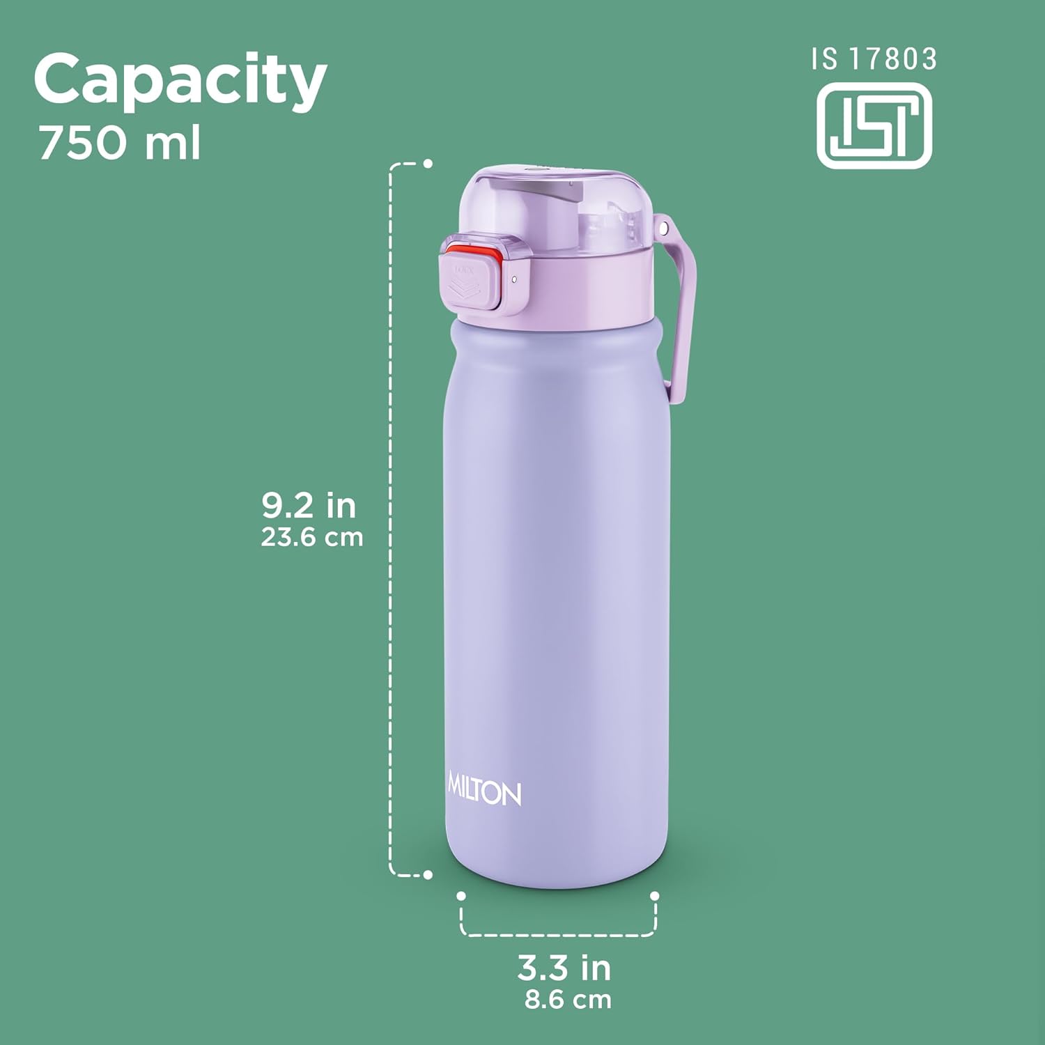 MILTON Reva 750  Stainless Steel Water Bottle with Twin Lid Sip or Gulp, 750ml | Single Wall, BPA-Free, Leakproof | Ideal for Home, Office, Gym & Travel, Purple