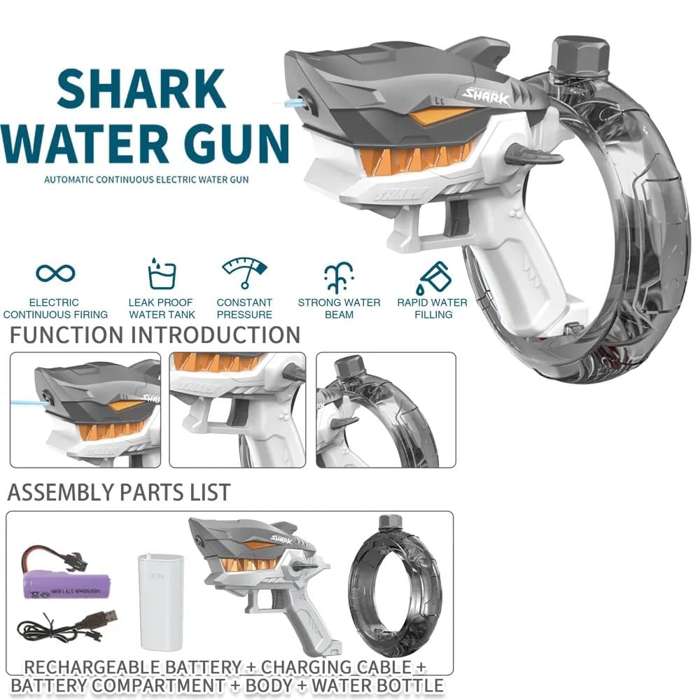 Holi Spl Electric Shark Shape Water Gun Toy Electric Continuous Firing Water Gun Fun Outdoor Water Blaster for Boys & Girls Beach High Pressure Automatic Spray for Holi Water Play Game