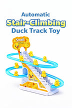 Slide Toy Race Duck Track Set, Funny Automatic Stair-Climbing Ducklings Cartoon Roller Coaster Escalator Toy with Flashing Lights & Music