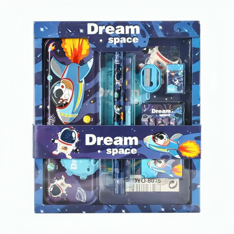 Stationary Kit Set For birthday Gift - Pencil Pen Book Eraser Sharpener (Space)