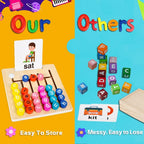 Wooden Vowel Letters Spelling Game | Montessori Alphabet Learning Toy with Flash Cards | Educational Sight Word Puzzle for Kids | Fine Motor Skill & Reading Development Toy