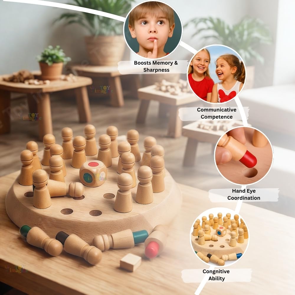 Wooden Color Memory Chess Game for Kids Age 3+ | Wooden Memory Match Stick Chess Board Game | Brain Puzzle Toy for Boys, Girls & Adults | Montessori Learning & Family Game