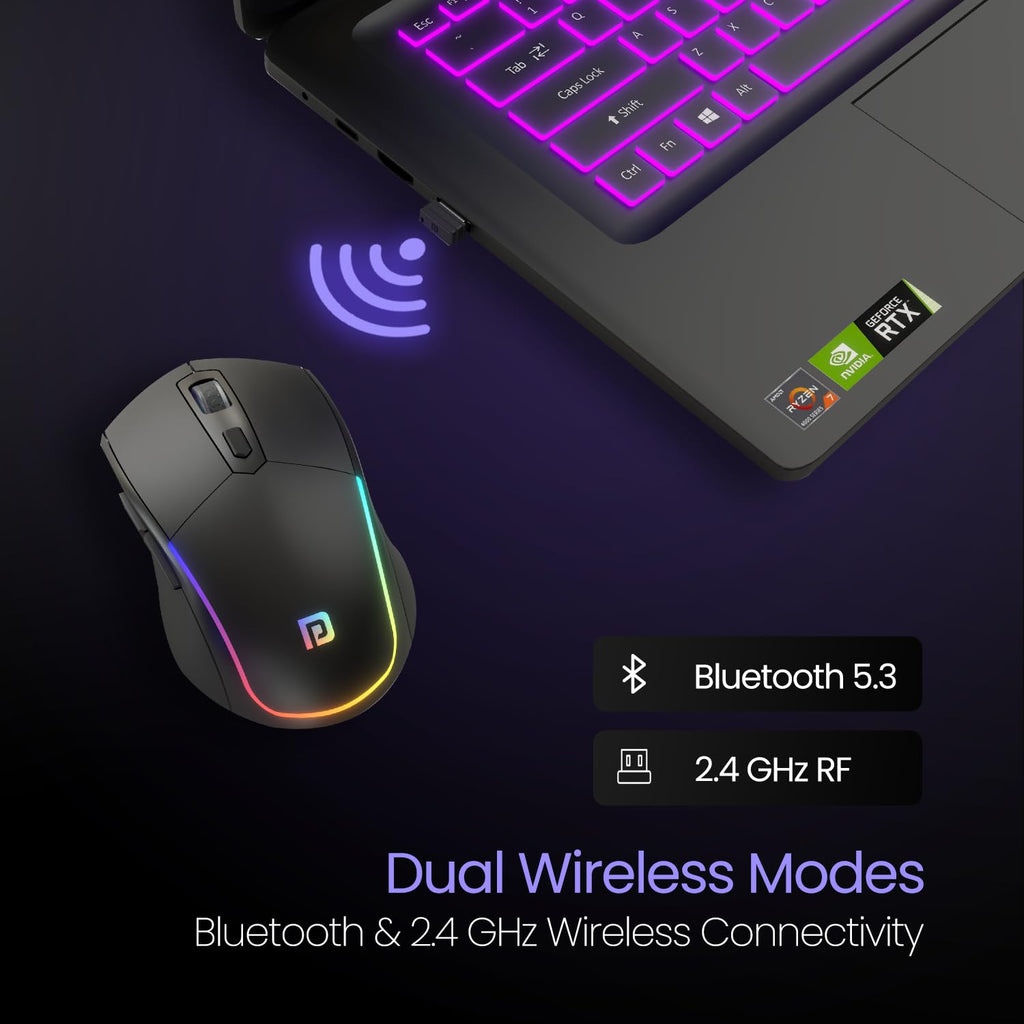 Portronics Toad One Bluetooth Mouse with 2.4 GHz & BT 5.3 Dual Wireless,Design for Laptop, Smartphone, Tablet (Black)
