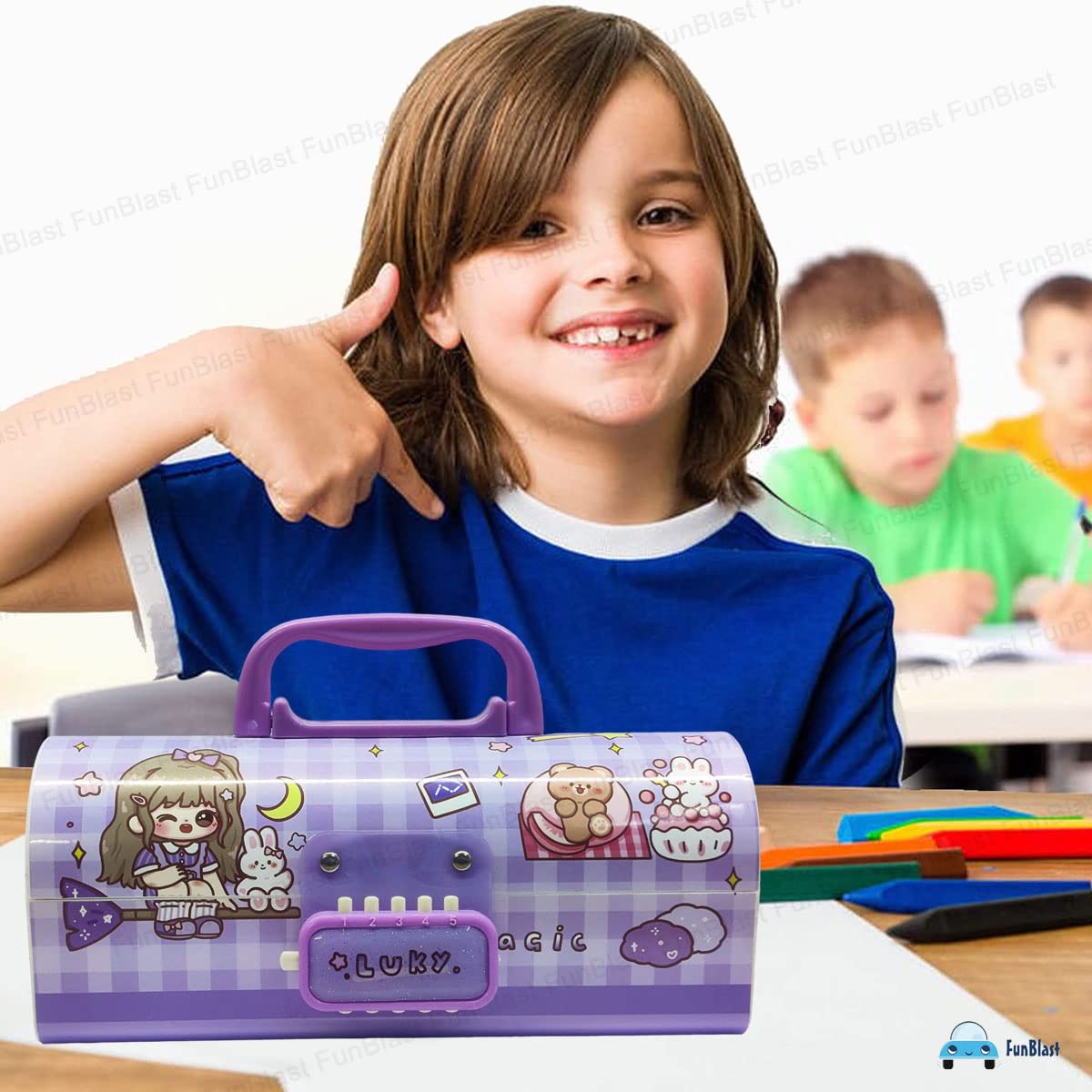 Kids Pen & Pencil Box – Suitcase Style Password Lock Pencil Case, Multi-Layer Pencil Box for Kid, Boys, Girls, Stationary Organizer Case for Kid, Return Gift for Kids (Lucky)