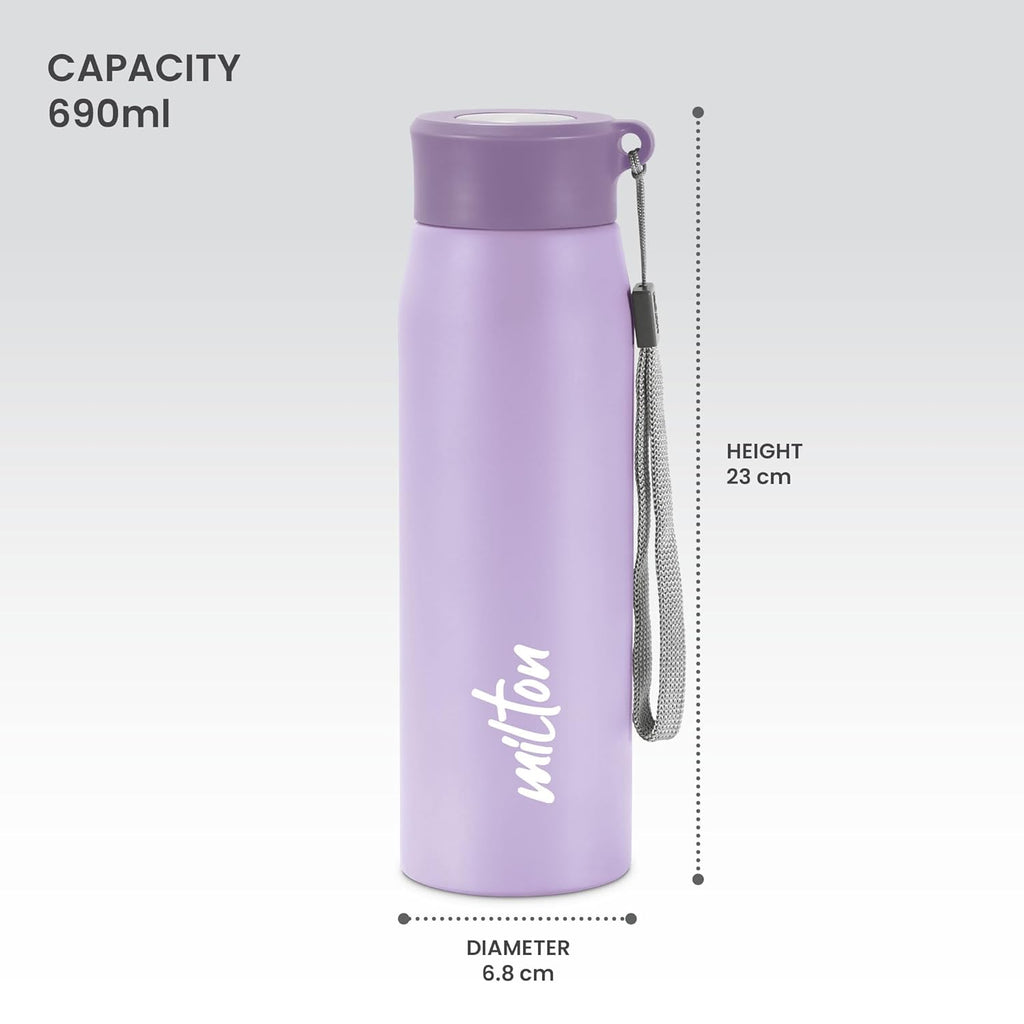 MILTON Handy 650 Stainless Steel Sipper Water Bottle 690 ml, Single Walled I Leak Proof Lid I For School, Office, Gym I Purple