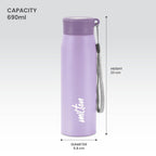MILTON Handy 650 Stainless Steel Sipper Water Bottle 690 ml, Single Walled I Leak Proof Lid I For School, Office, Gym I Purple