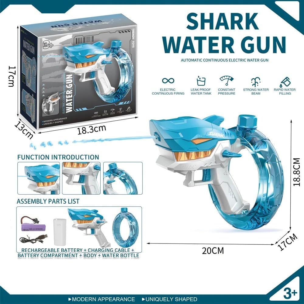 Holi Spl Electric Shark Shape Water Gun Toy Electric Continuous Firing Water Gun Fun Outdoor Water Blaster for Boys & Girls Beach High Pressure Automatic Spray for Holi Water Play Game