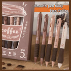 Set of 5 Coffee Theme Gel Pens for Writing, 0.5mm Black Ink Aesthetic Pen with Soft Grip, Cute Kawaii Stationery for Girls & Boys, School Office Use, Return Gift for Kids