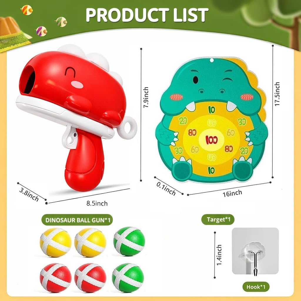 Dinosaur Ball Shooting Toy for Kids, Sticky Target Dart Board Game with Soft Balls, Indoor Outdoor Shooting Game Set for Boys & Girls