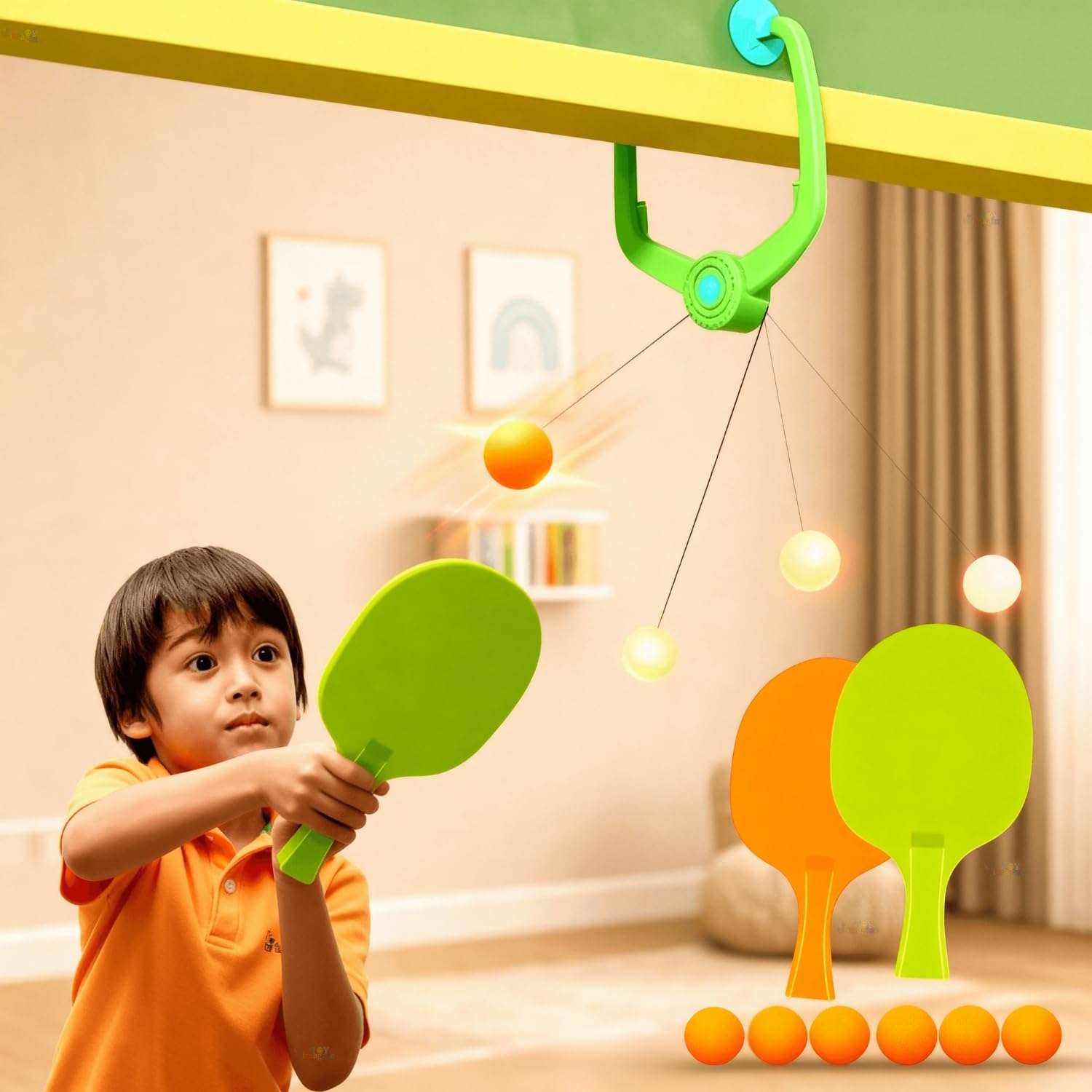 Door Hanging Table Tennis Trainer for Kids | Indoor Ping Pong Game Set with 2 Rackets and 5 Balls | Fun Sports Toy for Boys and Girls
