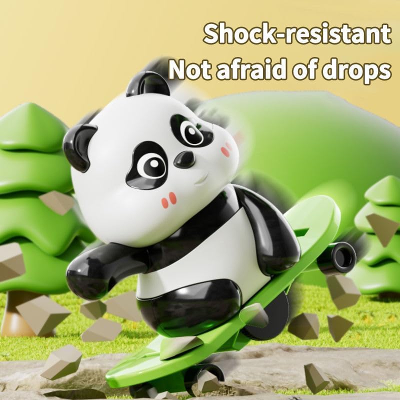 Cute Panda Action Toy Set for Kids, 3 PCS Interactive Rotating Panda Play Figures with Skateboard, Hula Hoop & Jump Rope, Gift for Boys and Girls Age 3+