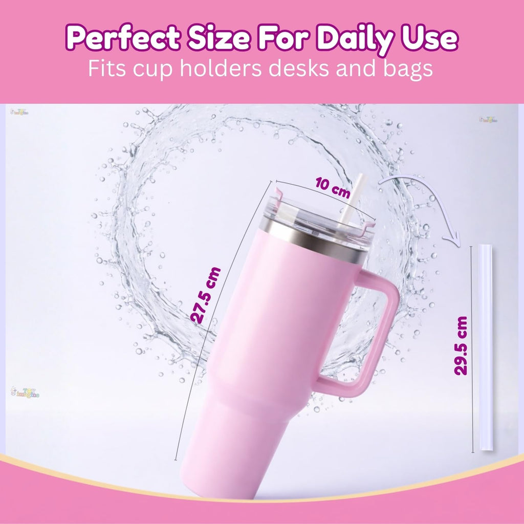 Stainless Steel Insulated Tumbler with Handle, Lid & Straw | Hot & Cold Large Travel Mug Water Cup for Gym, Office & Outdoor Use | Leakproof | 1200 ml(Pink)