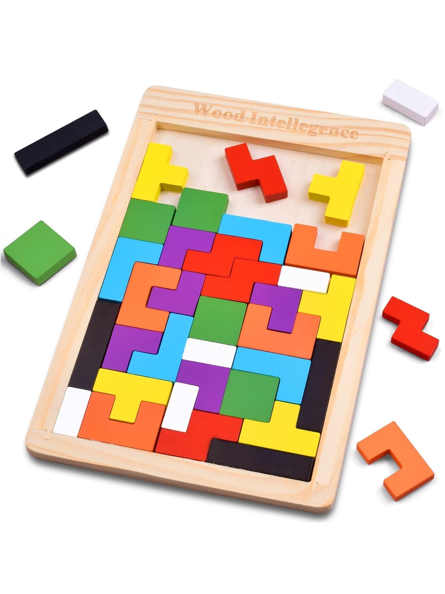 Wooden Tangram Puzzle for Kids 40 Pieces | Montessori Brain Teaser Blocks Game | Educational Wooden Toys for Toddlers | Color & Shape Learning Puzzle Gift for Boys & Girls