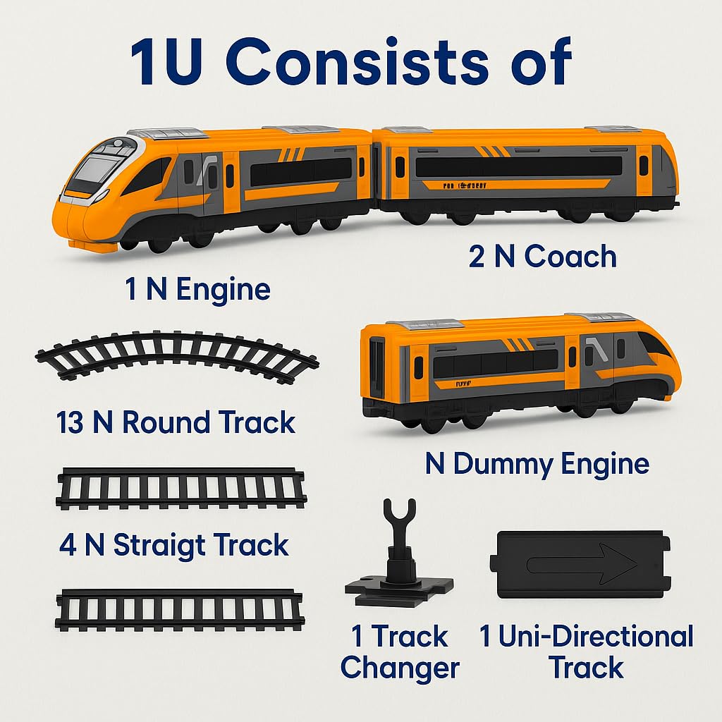 Vande Bharat Express Battery Operated Train Set for Kids with Tracks & Coaches | Big Size Electric Locomotive Toy Train with Interlocking Railway Track & Track Changer | Indian Train Toy for Boys