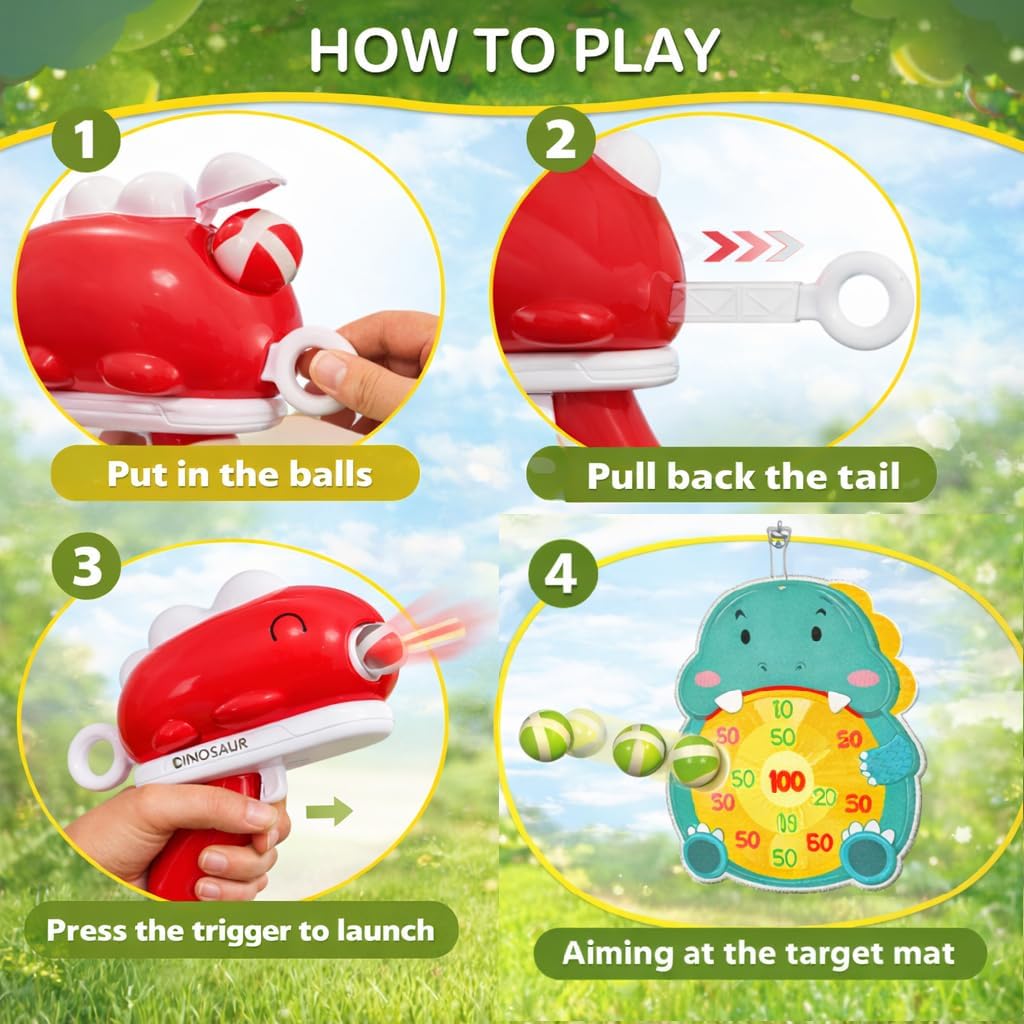Dinosaur Ball Shooting Toy for Kids, Sticky Target Dart Board Game with Soft Balls, Indoor Outdoor Shooting Game Set for Boys & Girls